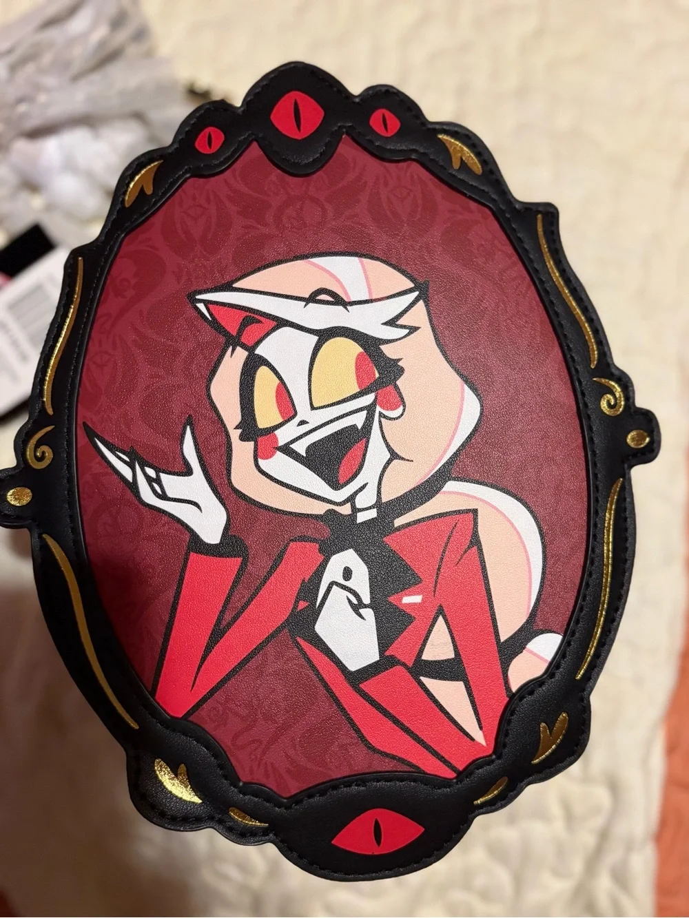 Hazbin Hotel Cartoon Character Cross-Eye Mirror Pendant in Red, Purple, White